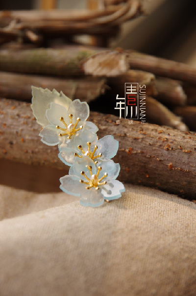 仙美粉蓝色樱花发夹/珍珠花蕊可爱森女系文艺青蛙夹/甜美公主边夹