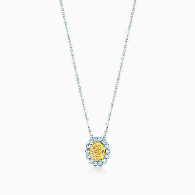 Tiffany Enchant®铂金及 18K 金镶椭圆形切割黄钻吊坠。