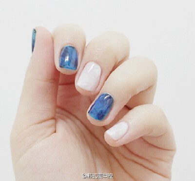 蓝＋白，美甲，夏天，小清新