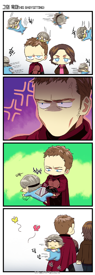 #EC##快银#妈呀EC照顾小快银的故事 好可爱啊嘤嘤嘤\(//∇//)\ 老万说他有特殊的照顾快银的技巧～原画 via tumblr bak-hanul