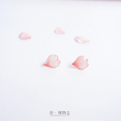 樱散凌乱 原创手绘艺术首饰 少女系粉嫩花朵粉色樱花花瓣耳钉纯银
