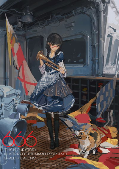 （666）双麻花 少女 小号 狗 红眼镜框 杂乱 高清 B站 萌 小清新 萝莉 二次元 唯美 意境 暖色系 油画 水彩 绘画 素描 艺术 【乐器】