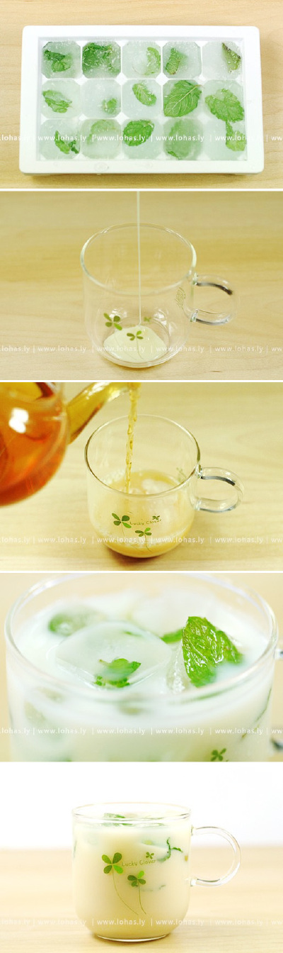 【百搭冰块】
制作百搭冰块，可以适用于很多种饮品，是夏天冰箱里的常备噢，大家一定要试试。图为用百搭薄荷冰块制作蓝莓冰薄荷奶茶，制作方法：http://huaban.com/pins/5715360/