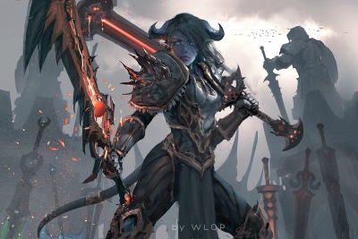 前阵子给暴雪画的，以及这奇葩的沟通过程：
B:请问你是魔兽世界玩家吗？
我：是的。
B：太好了！请用一句话概括一下你对魔兽世界的感情。
我：为了部落！
B：好的，我们这次想邀请你画一只德莱尼女战士。
我：-。- …