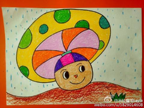 #儿童画##儿童美术#蜡笔画-蘑菇伞