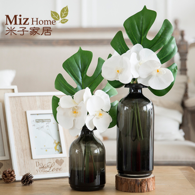 米子家居欧式仿真花玻璃花瓶花艺套装客厅餐厅装饰遇见蝴蝶兰花艺