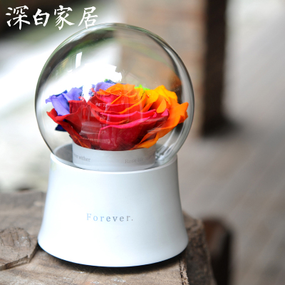 七彩永生花音乐盒玫瑰水晶球 浪漫七夕情人节礼物送女生表白求婚