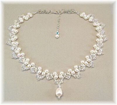 White Pearl and Crystal Bridal Statement Necklace