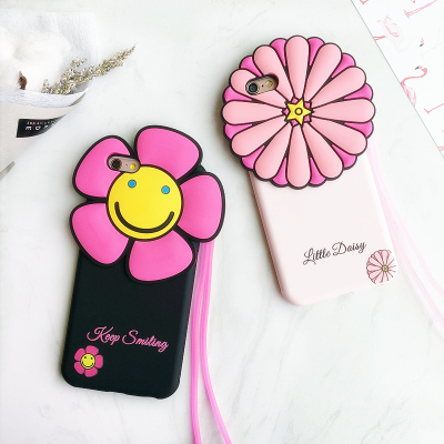 小清新笑脸太阳花雏菊6s手机壳苹果iPhone6/plus挂绳套软硅胶防摔