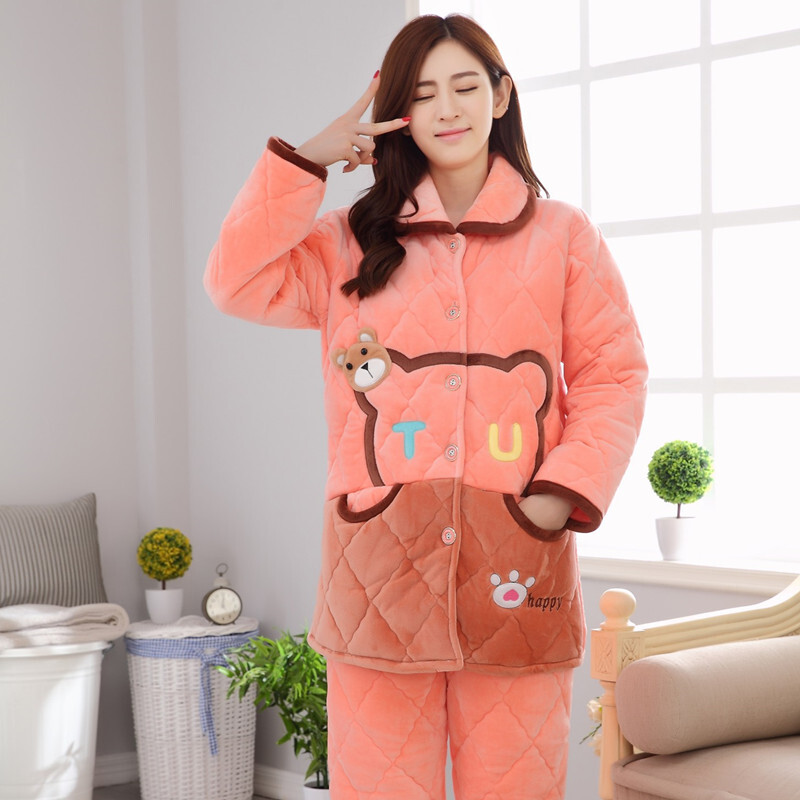 冬款夹棉月子服纯棉三层加厚孕妇保暖睡衣产妇加厚珊瑚绒家居服