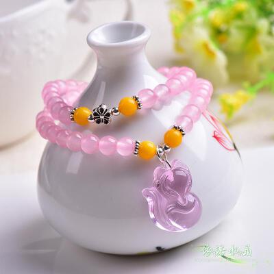 手串银饰品多圈6MM女款925吊坠手链两圈特价狐狸水晶天天