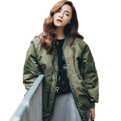 YEP2016秋冬韩版长袖BF风短款军绿色外套棒球服飞行员夹克女棉衣