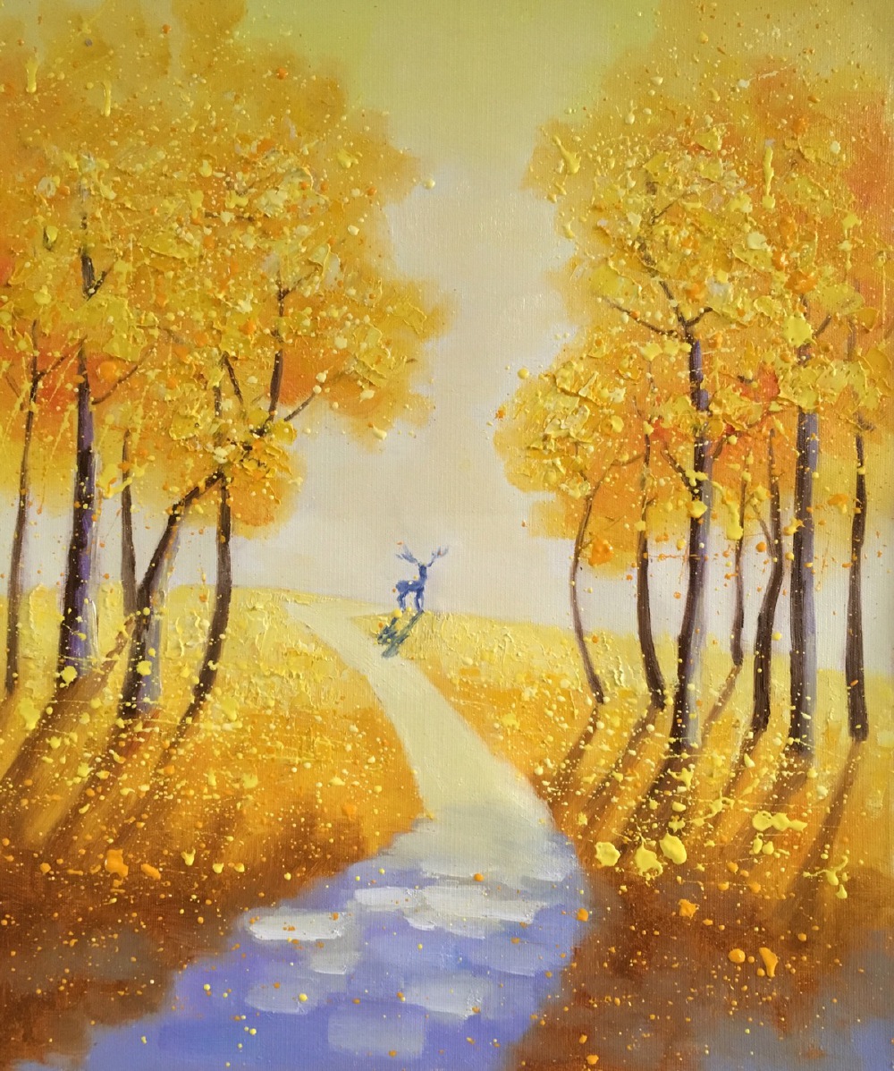 云木九色鹿 油画 插画 望