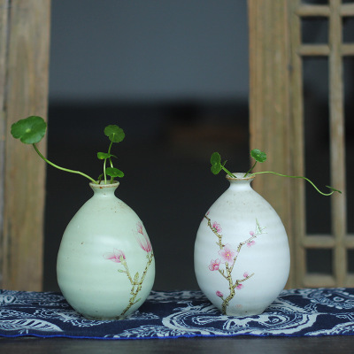 景德镇陶瓷粉彩手绘梅花花瓶创意家居瓷器桌面水培花道插花装饰品