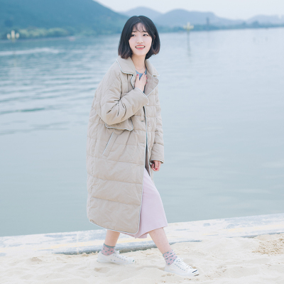回忆森林2016冬季新款日系文艺棉质白鸭绒加厚宽松羽绒服女中长款