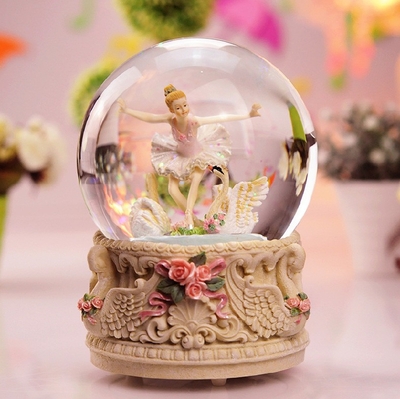 正品大号天鹅湖芭蕾跳舞女孩旋转水晶球音乐盒八音盒圣诞生日礼物
