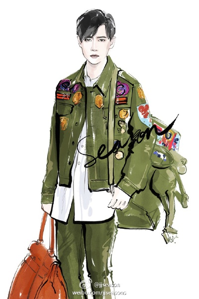 #jjseason插画# #season明星插画# ----- @魏晨 一袭Dries Van Voten绿色军旅风造型，帅气演绎出道十周年全新专辑《旅程》时尚大片。 ​​​​