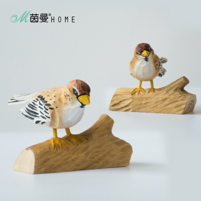 茵曼home 实木手工雕刻鸟摆件椴木木雕摆件创意礼品