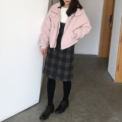 冬季纯色可爱保暖加厚毛茸茸短款蝙蝠袖外套女