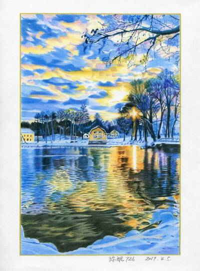 #珍妮726彩铅绘画#～风景照片写生（绿辉油性120色，飞乐鸟油性彩铅专用纸，爱普生V370扫描仪）