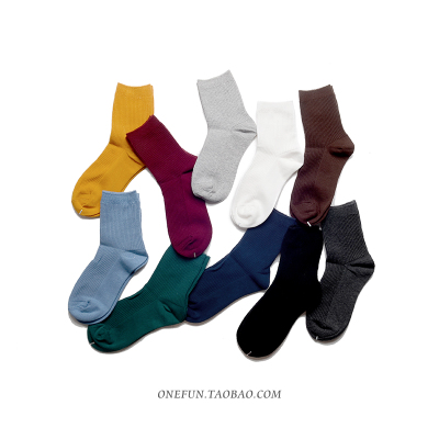 ONEFUN 秋冬棉质竖条纹复古多色 搭配必备中筒袜女袜