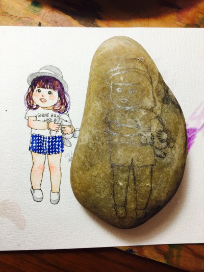 石头画，从照片到石头上，依依