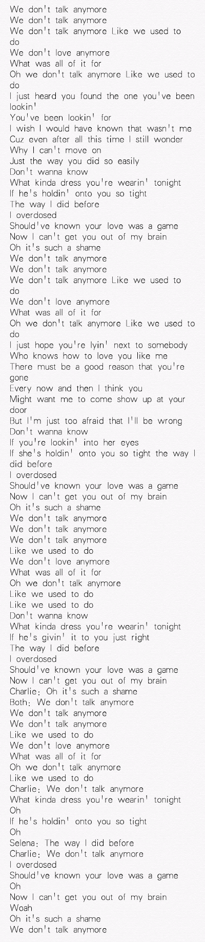 We don't talk anymore歌词