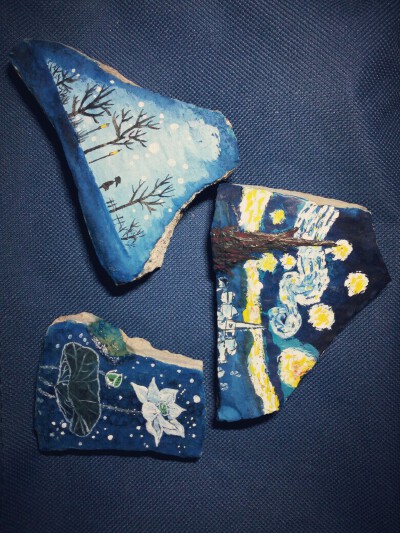石头画，星空，荷花