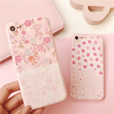 清新碎花苹果7plus手机壳硅胶iPhone6s保护套全包边超薄软壳女款