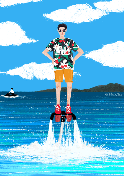 Paco_Yao 插画 原创 GIF 动图 水上飞行器 海