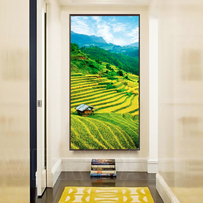 美丽中国 玄关风景挂画走廊壁画过道长款竖幅田园美景装饰画梯田