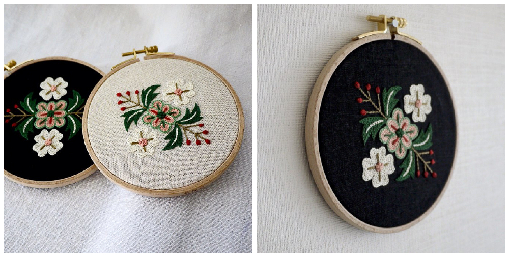 刺繍枠を額縁代わりにして お部屋に飾るのもよいものです