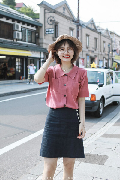  针织短袖女衬衫2017夏季新款宽松显瘦chic复古上衣\白色短裤