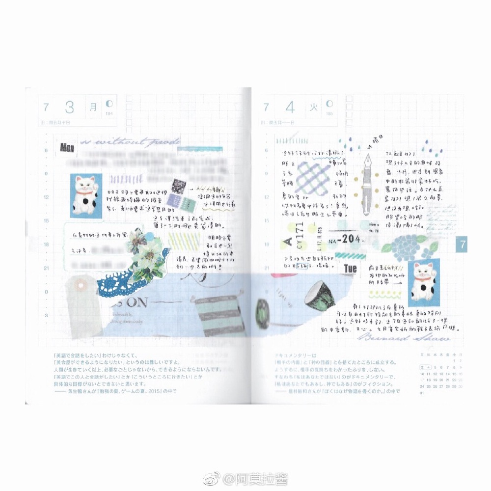 可爱的手帐拼贴画风，参考排版、配色~ #给你看看我的手帐吧##hobonichi# 图源：weibo@阿莫拉酱