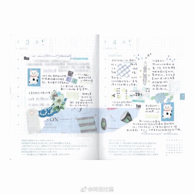 可爱的手帐拼贴画风，参考排版、配色~ #给你看看我的手帐吧##hobonichi# 图源：weibo@阿莫拉酱