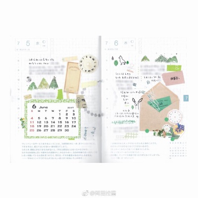 可爱的手帐拼贴画风，参考排版、配色~ #给你看看我的手帐吧##hobonichi# 图源：weibo@阿莫拉酱