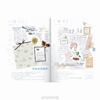 可爱的手帐拼贴画风，参考排版、配色~ #给你看看我的手帐吧##hobonichi# 图源：weibo@阿莫拉酱