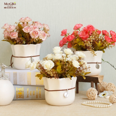 蘑菇堡家居饰品仿真花艺摆件办公室摆件绢布花艺整体花艺套装花