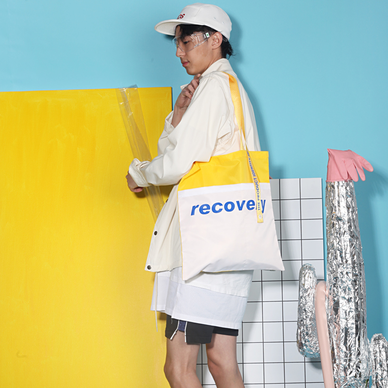 TONER recovery黄白拼色购物袋 原创文艺清新单肩包 男女款帆布袋