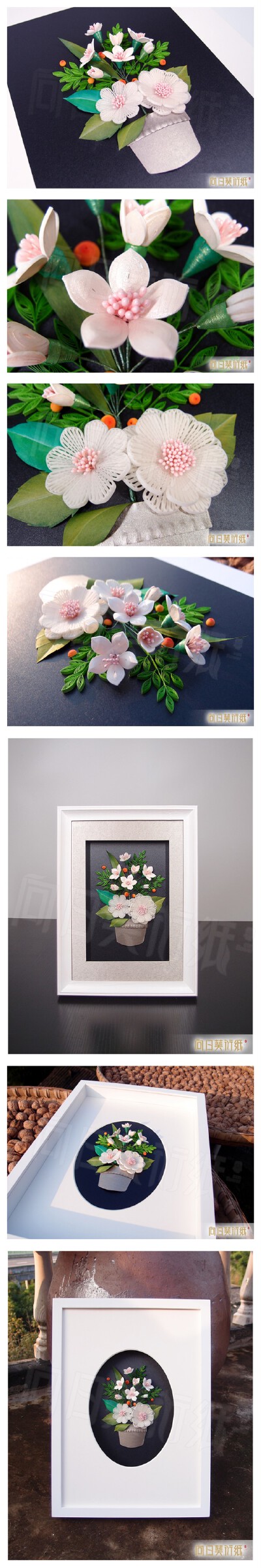 原创衍纸作品，一个小花篮，平时试纸啊，试工具啊，试做的一些东西拼凑了一个小花篮。整体比较厚，也比较小，换了个大的厚一点的画框，小画面裱大框显得高大上嘛o(╯□╰)o。请勿仿作商用