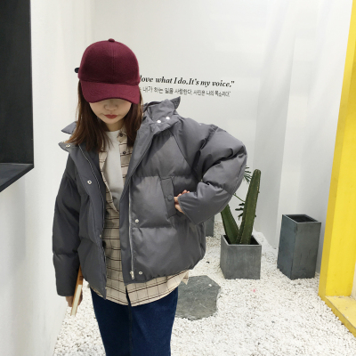 花木偶2017冬季韩风学生简洁纯色连帽短款面包服棉衣棉服女