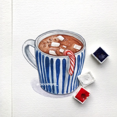 【小美食】水彩 手绘 绘画 插画 美食 甜品 冬季 热饮