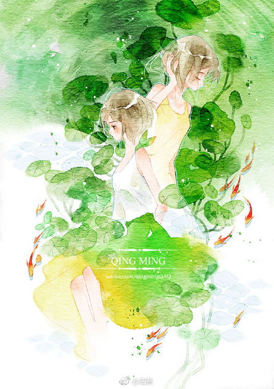 涂鸦 色彩 水彩少女 手绘 彩色 可爱 插画 动漫 小清新 二次元 唯美 清茗