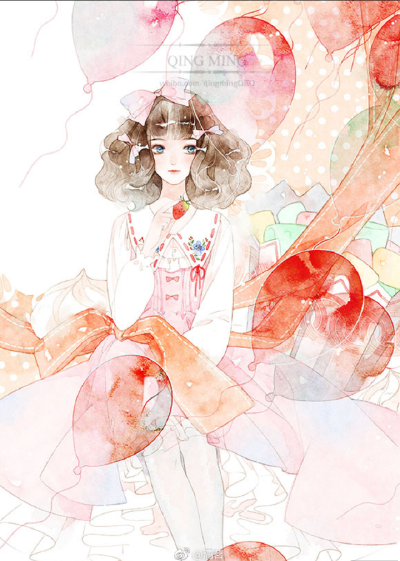 涂鸦 色彩 水彩少女 手绘 彩色 可爱 插画 动漫 小清新 二次元 唯美 清茗