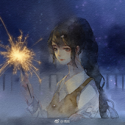 涂鸦 色彩 水彩少女 手绘 彩色 可爱 插画 动漫 小清新 二次元 唯美 清茗
