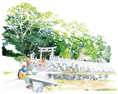 夏日和风彩铅色彩插画