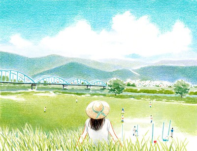 夏日和风彩铅色彩插画