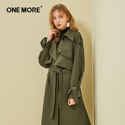 2.23ONE MORE2018春装系结袖袢风衣女中长款韩版外套