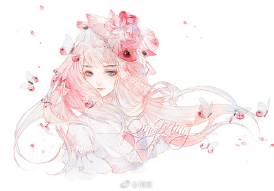 涂鸦 色彩 水彩少女 手绘 彩色 可爱 插画 动漫 小清新 二次元 唯美 清茗