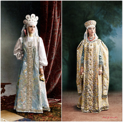 #服装# 俄国皇室在1903年举办的冬宫传统服饰舞会是无可争议的一场盛典，所有到场贵族全部身着罗曼诺夫王朝初年的古式传统宫廷着装，彩绣辉煌，珠玉满身，金华璀璨，豪奢无比。那场舞会留下了一大批照片，我找到了网…